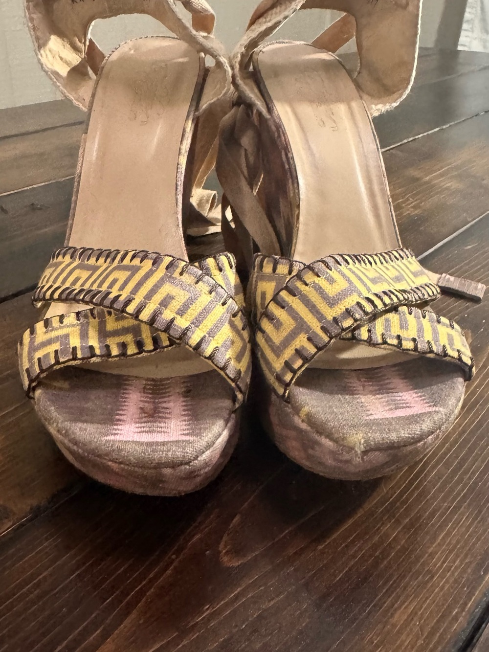 Theodora & Callum by Stuart Weitzman Yellow ikat Patterned Platform Sandals
